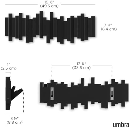 Umbra Sticks Wall Mount Coat Rack, 5 Hook Retractable Pegs - Image 3