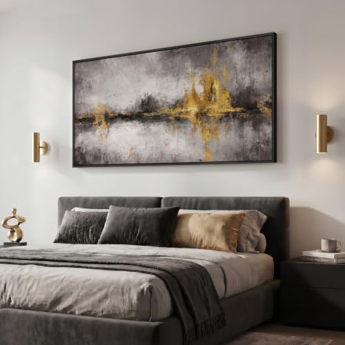 Large Framed Black Grey and Gold Abstract Wall Art - Image 2
