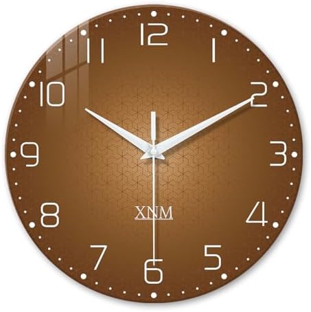 XNM Round Glass Brown Wall Clock Battery Operated 20 Inch by XNMwallclock