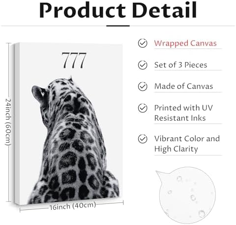 Trendy Leopard Wall Art Black White Cheetah Wall Decor Fashion Aesthetic Canvas - Image 2
