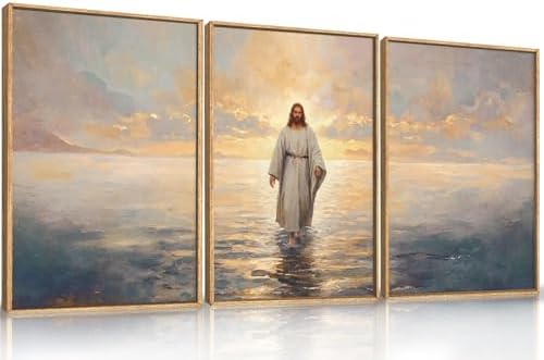 Celestdeco Large Jesus Christian Framed Canvas Wall Art Set, Jesus Walking On by Celestdeco