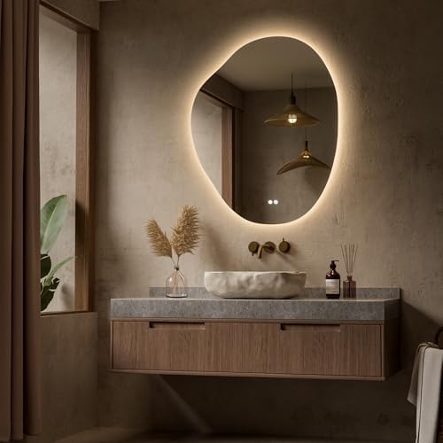 Keonjinn Asymmetrical LED Bathroom Mirror 30 x 36 Inch, HD Tempered Glass - Image 2