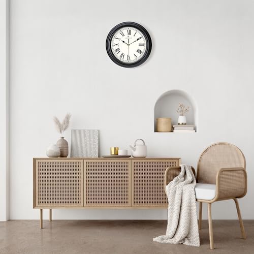 Lafocuse 12 Inch Analog Retro Black Wall Clocks Roman Numerals - Image 4