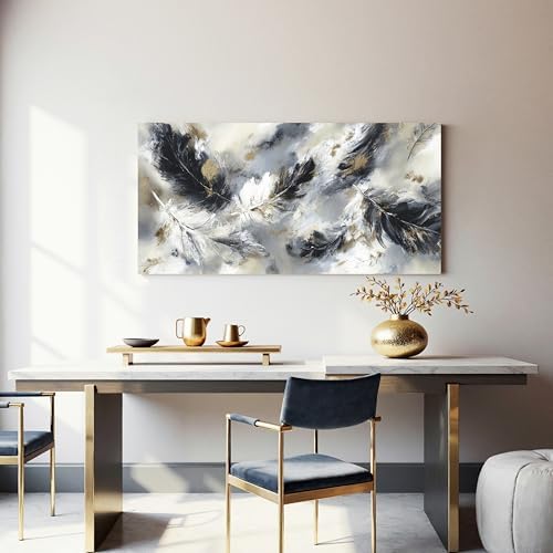 YISXINOAG Black White Abstract Wall Art Modern Feather Painting 20"X40" - Image 6