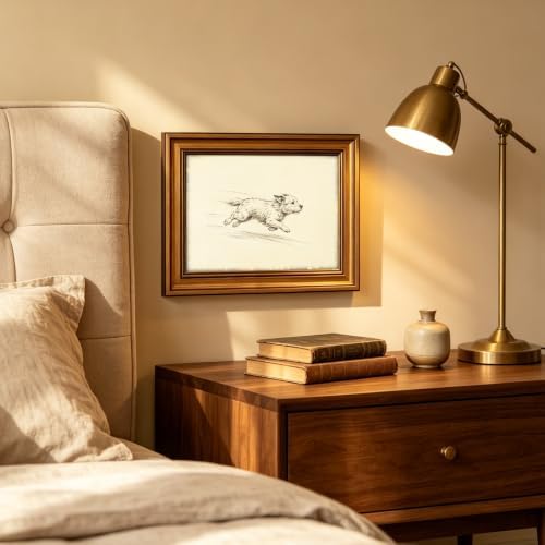 IMNTSD Framed Vintage Running Dog Sketch Wall Art, Antique Pencil Drawing Puppy - Image 6
