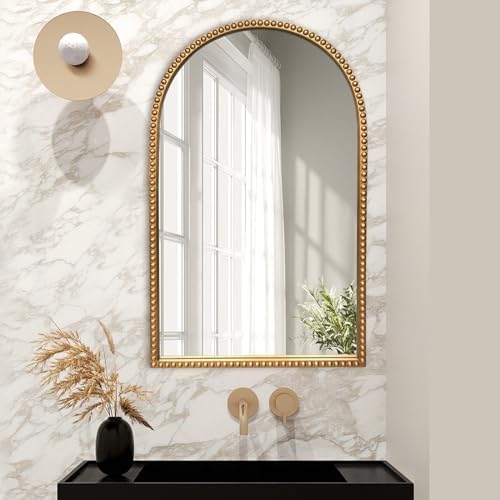 BAODANFU Traditional Wall Mirror Vintage Gold, Arched Vertical Mirrors by BAODANFU