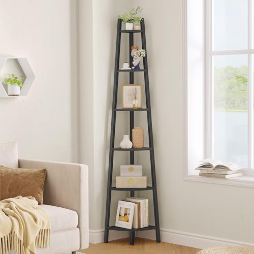 Hoctieon Corner Shelf, 6-Tier Corner Bookshelf, Rustic Ladder Shelf, Industrial by Hoctieon
