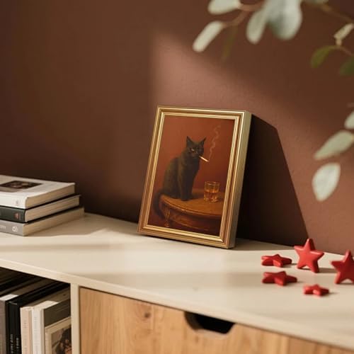 ICHZUMW Gold Framed Funny Black Cat Whiskey Vintage Canvas Wall Art 8x10 In - Image 4