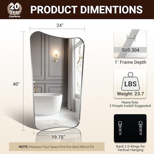 ANDY STAR Scalloped Bathroom Mirror, 24x40’’ Brushed Nickel Frame Mirror - Image 2