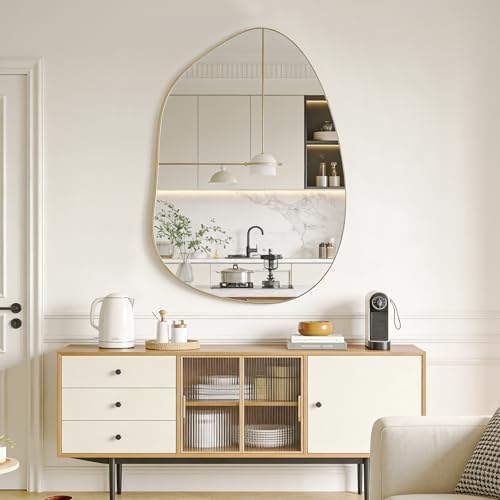 Irregular Asymmetrical Wall Mirror, 40x28 Inch Gold Mirror by BOMINICA