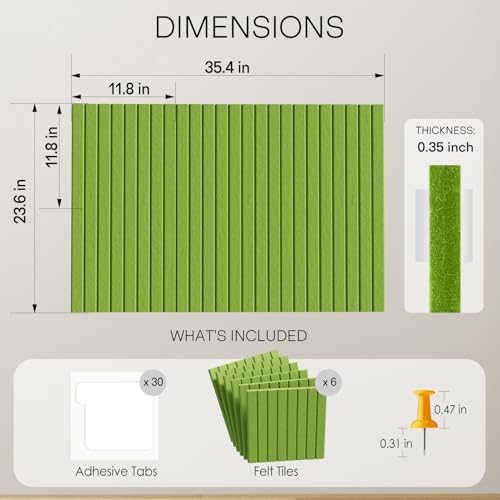 MaxGear Bulletin Board 36" x 24", Grass Green Felt Wall Tiles Room Decor - Image 2