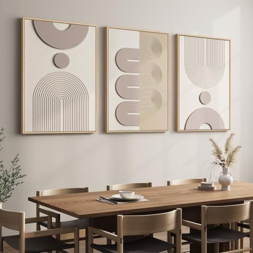 3D Large Framed Boho Neutral Abstract Wall Art - Image 2
