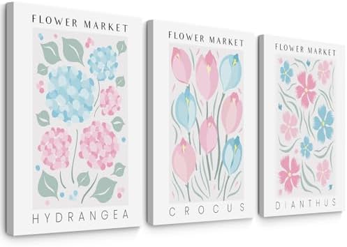 Abstract Floral Wall Art Decor Flower Market Prints Pink Blue Minimalist Canvas by Unknown