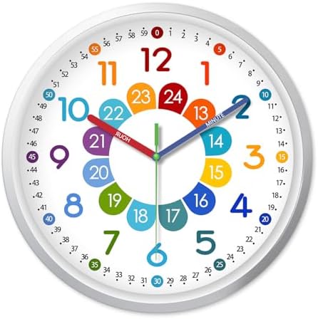 Learning Wall Clock for Kids 8 Inch for Classroom Bedroom Nursery Playroom by XFMWallClock