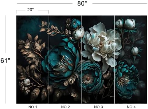 Luxurious Moody Dark Teal & Cream Peony Floral Wallpaper Mural - Image 5