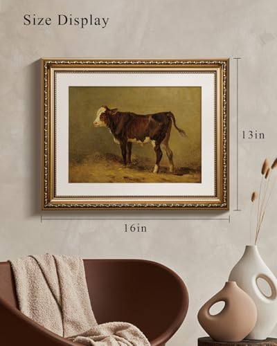 VIYYIEA Gold Framed Cow Wall Art Vintage Animal Canvas Print, 13×16 Inch - Image 6