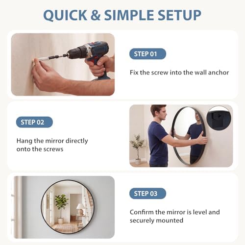 DUMOS Round Wall Mirror 30 Inch, Bathroom Wall Circle Mirror - Image 6