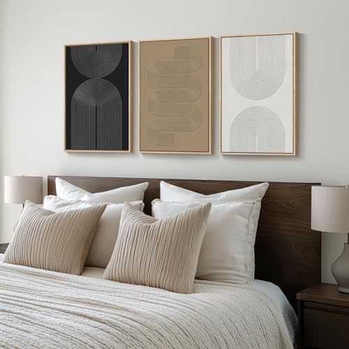 Framed Black and White Neutral Abstract Wall Art set, 3 Piece Cnavas Prints - Image 2