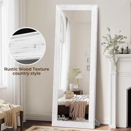 65x22in Full Length Mirror, Rustic White Beveled Wood Frame - Image 5