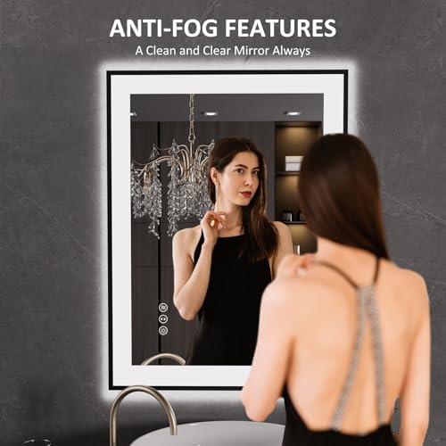 LOAAO 24"X32" LED Bathroom Mirror Black Framed - Image 2