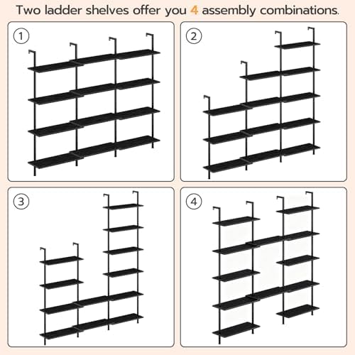 HOOBRO DIY Ladder Shelf, 6-Tier Wall Mounted Bookshelf, Office Vertical Bookcase - Image 6