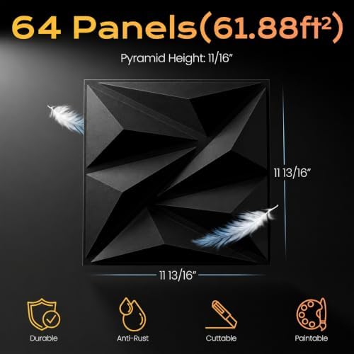 Sonicism Wall Panels 64Pack, 0.7"x11.8"x11.8"3D Wall Panels Creative Cutting - Image 4