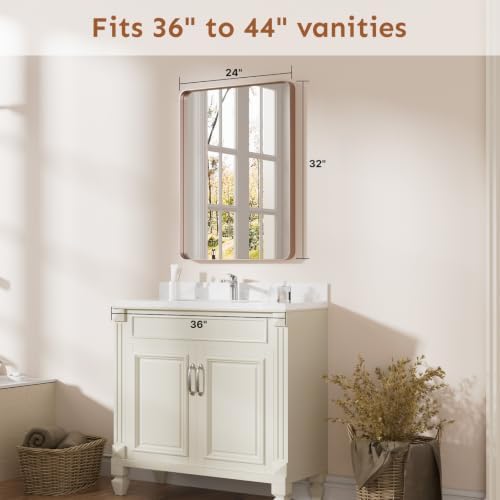 Kosmonia 32x24 Inch Bathroom Vanity Mirror Brushed Rose Gold - Image 2