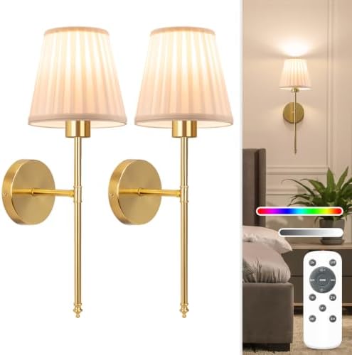 NIORSUN 19.9 inch Battery Operated Wall Sconce Set of 2, 9 Colors Wireless Wall by NIORSUN