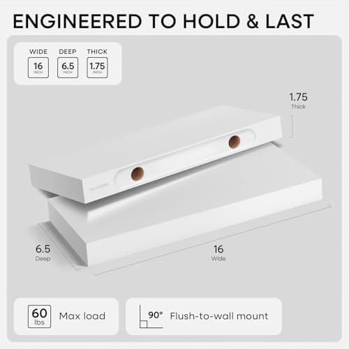 Homeforia 16 Inch Floating Shelves, High-End Solid Pine Wood - Image 2