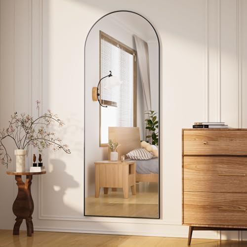 Arched Full Length Mirror 65"x24" Leaning Hanging Decor Black - Image 6