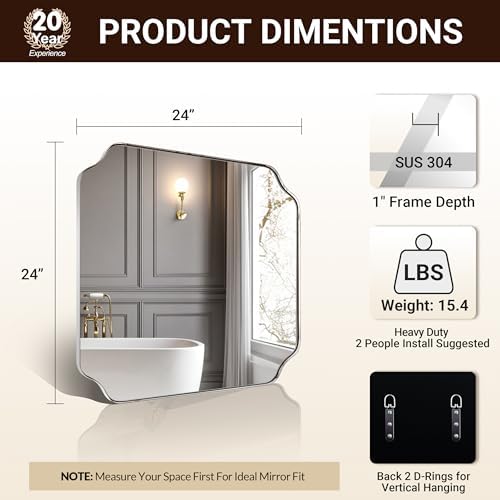 ANDY STAR 24"x24" Chrome Mirror, Polished Nickel Square Mirror - Image 2