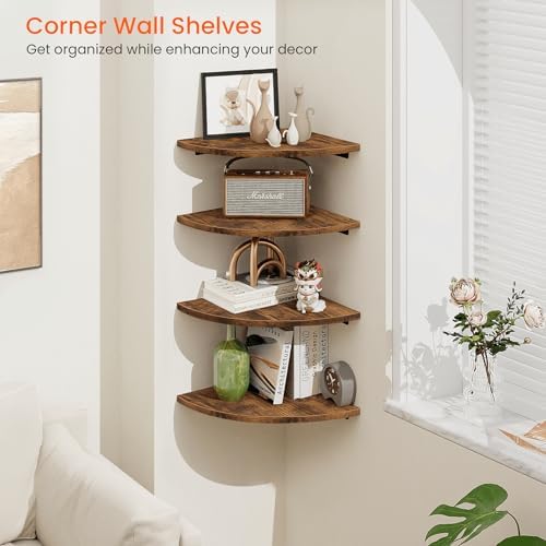 Homode Corner Wall Shelf, 12 Inch Wide Wooden Corner Floating Shelves - Image 5