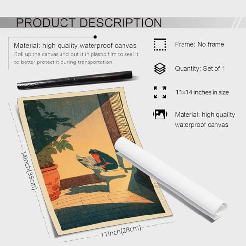 Japanese Frog Wall Art Cute Animal Canvas Print Funny Frog On The Toilet - Image 2