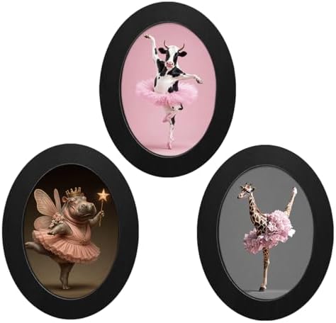 3Pcs Pink Ballet Animal Oval Wall Art Framed Coquette Cute Preppy Decor by Unknown