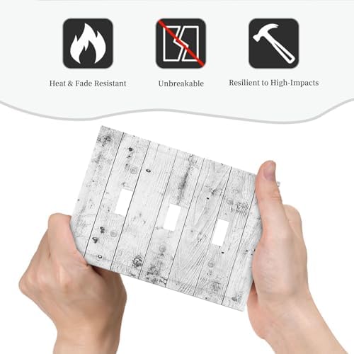 Decorative Switch Plates Rustic White Grey Wood Grain 3 Gang Wall Plate - Image 6