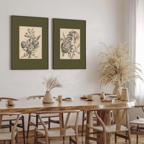 Flower Sketch Wall Art Sage Green Floral Canvas Poster Vintage Botanical Wall - Image 7