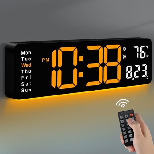 MASHI 16" Easy-Read Large Digital Wall Clock, 9-Color Night Light by MASHI