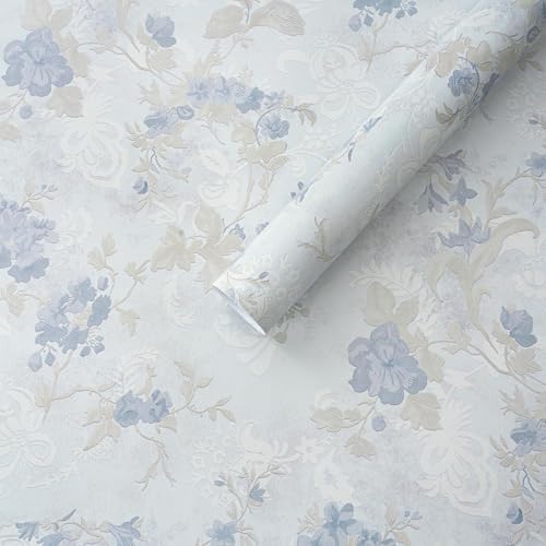 Ismoon Vintage Wallpaper Floral Peel and Stick Wallpaper 17.3in x6.56ft Blue by Ismoon