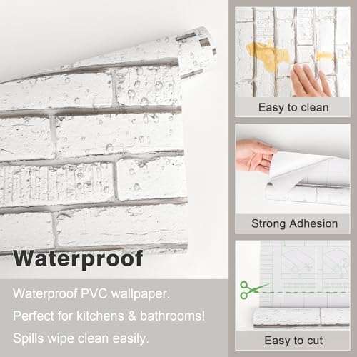Tomete White Brick Peel and Stick Wallpaper Gray Removable 17.3×118” - Image 6
