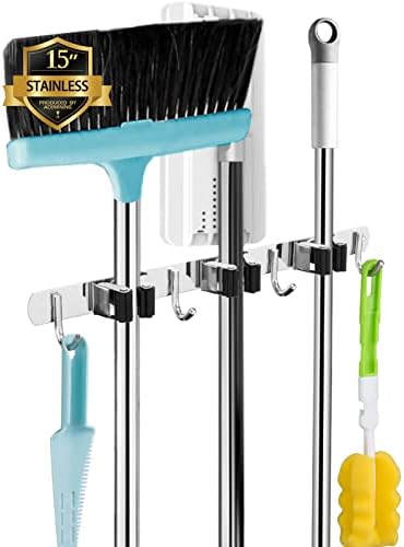 AceMining Broom Holder Wall Mount, 3 Racks 4 Hooks Heavy Duty Mop Organizer by AceMining