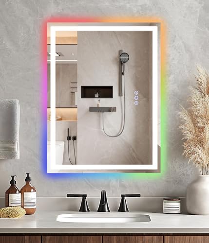 30x22 inches LED Bathroom Mirror Anti Fog Adjustable Brightness RGB Backlit by GAVIVOL