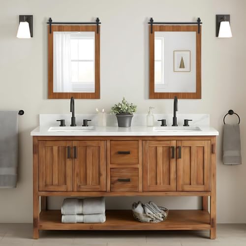 Besdomus Farmhouse Bathroom Vanity Mirror: 24"x36" Wood Rustic Barn Door - Image 3