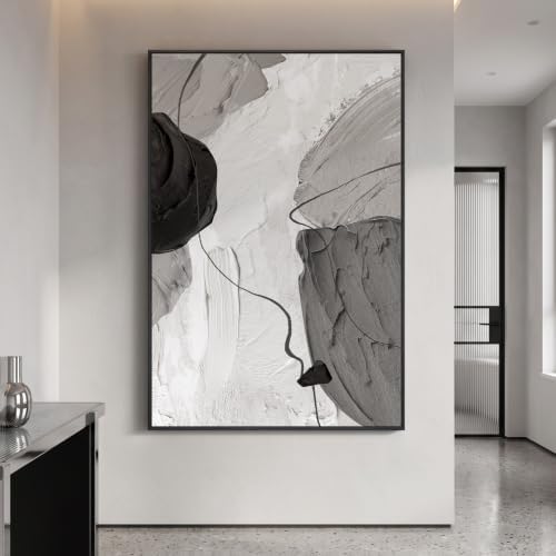 Extra Large Framed Black and White Neutral Abstract Wall Art Vertical 40x60 by Cuspin