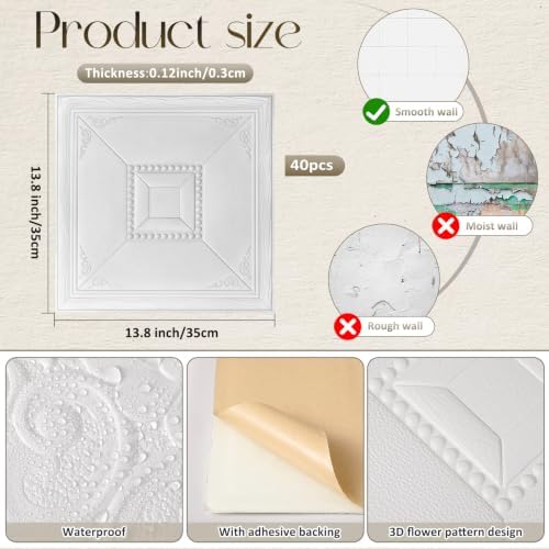 Nuanchu 40 Pcs 13.8 x 13.8 Inch Ceiling Tiles Peel and Stick - Image 2