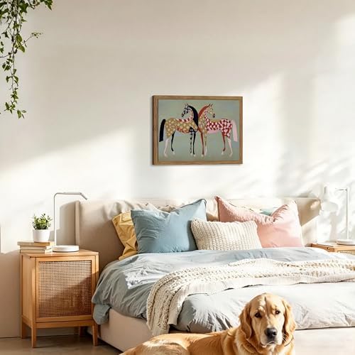 Framed Vintage Horse Canvas Wall Art, Abstract Two Patterned Horses Print - Image 7