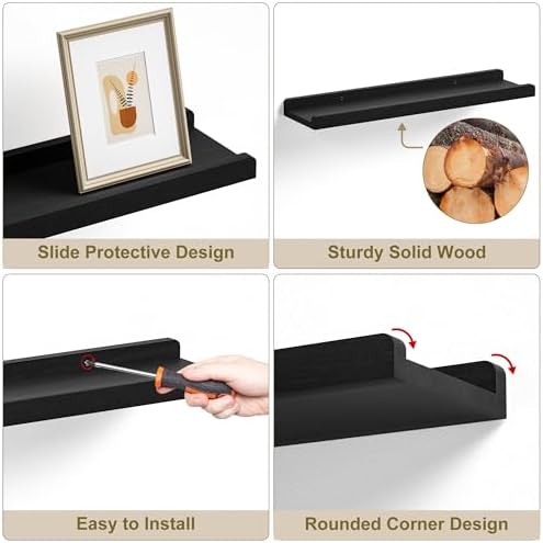 Love-KANKEI 24" Black Floating Wall Shelves - Image 6
