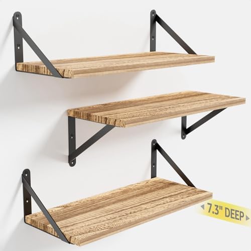COCOYA Wall Shelves 7.3" Deep Solid Paulownia Wood by COCOYA