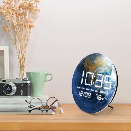 Digital Desk & Shelf Clock, LED Moon/Earth Design, Temperature Display - Image 6