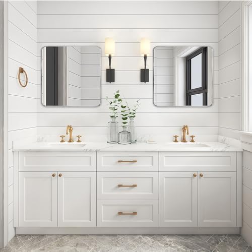 Silver Bathroom Mirror 30x30in, Metal Framed Rounded Rectangle - Image 3