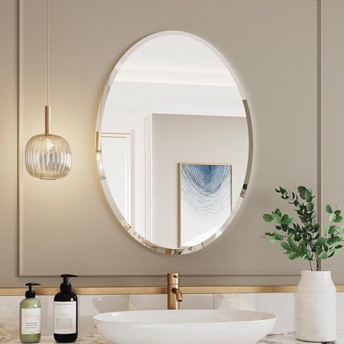 18" x 24" Silver Beveled Edge Frameless Oval Wall Mirror by GOAND